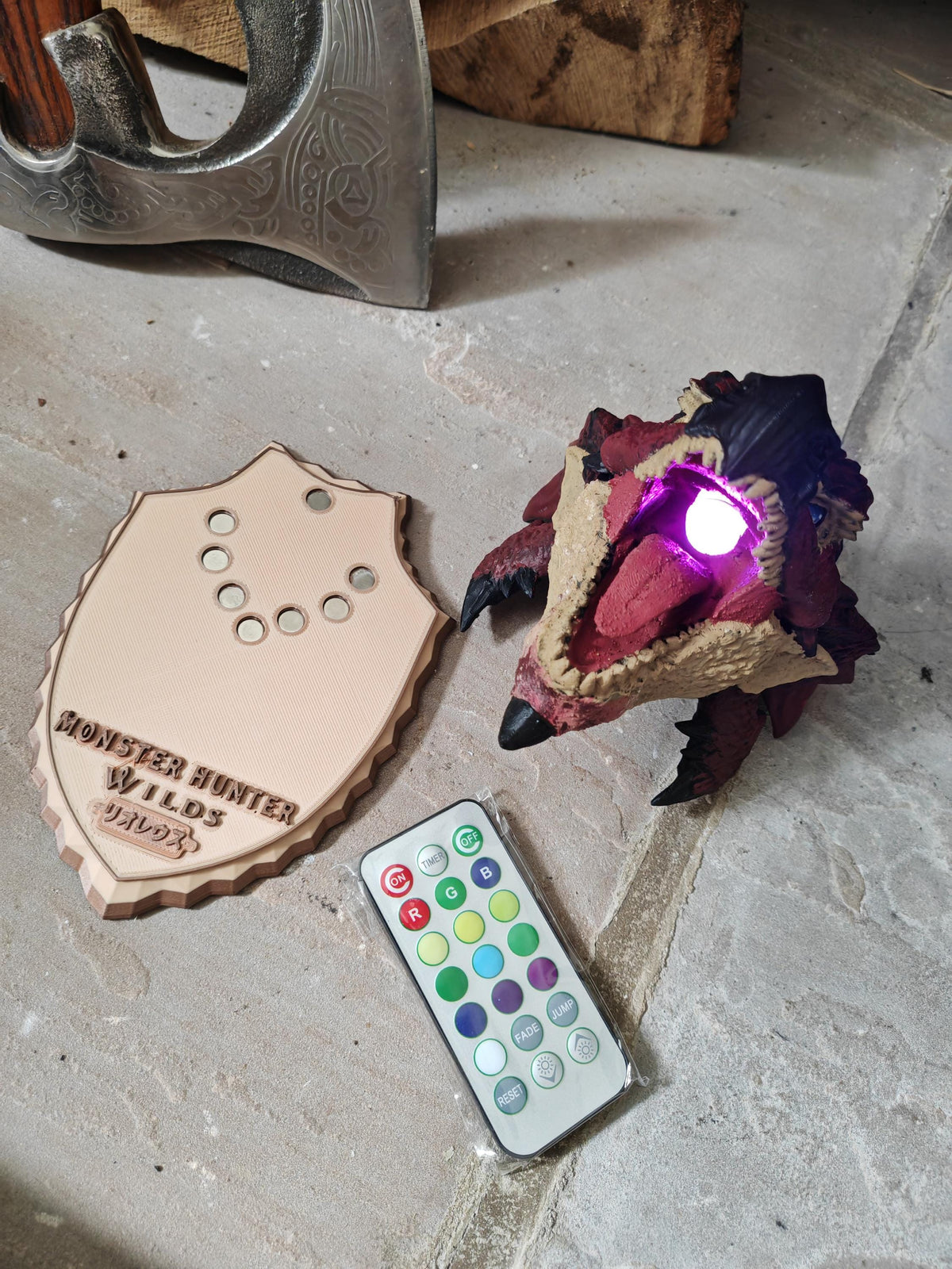 Hand Painted Rathalos Bust with RGB Lighting & Magnetic Base